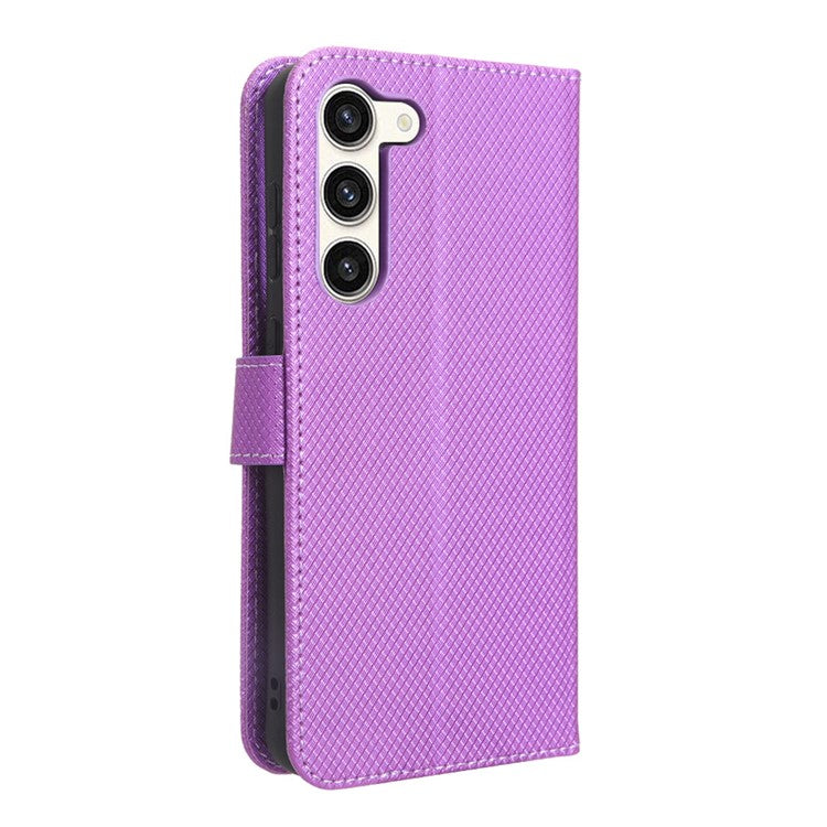 Wallet Stand Phone Case for Samsung Galaxy S23+, Anti-scratch Diamond Texture PU Leather Phone Cover - Purple
