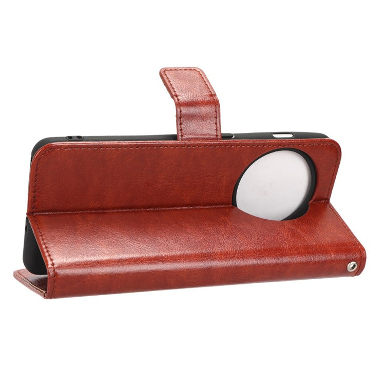 Anti-fall Leather Phone Cover for OnePlus 11 5G, Crazy Horse Texture Protective Phone Case Stand Wallet with Strap - Brown