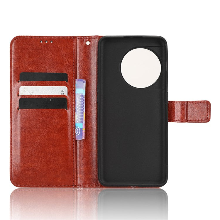 Anti-fall Leather Phone Cover for OnePlus 11 5G, Crazy Horse Texture Protective Phone Case Stand Wallet with Strap - Brown