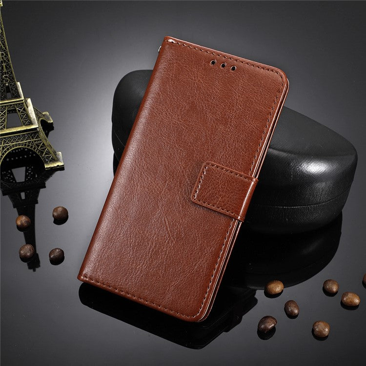 Anti-fall Leather Phone Cover for OnePlus 11 5G, Crazy Horse Texture Protective Phone Case Stand Wallet with Strap - Brown