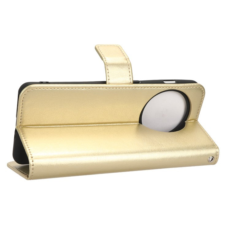 Anti-fall Leather Phone Cover for OnePlus 11 5G, Crazy Horse Texture Protective Phone Case Stand Wallet with Strap - Gold