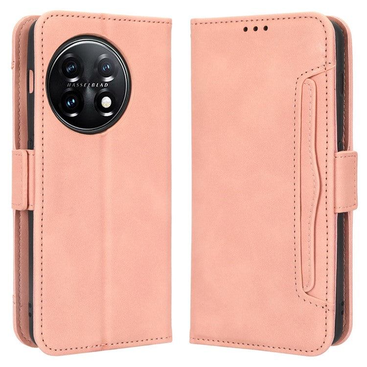 For OnePlus 11 5G PU Leather Shockproof Phone Case Stand Card Holder Magnetic Flip Wallet Cell Phone Cover - Pink