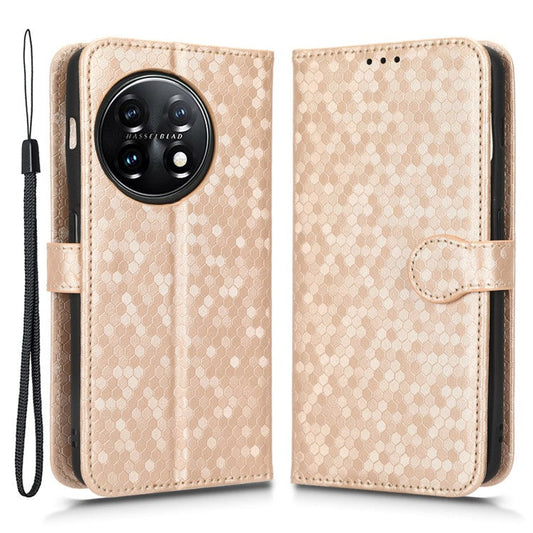 Phone Shell Case for OnePlus 11 5G, Imprinted Dot Pattern Wallet Stand PU Leather Shockproof Cover - Rose Gold