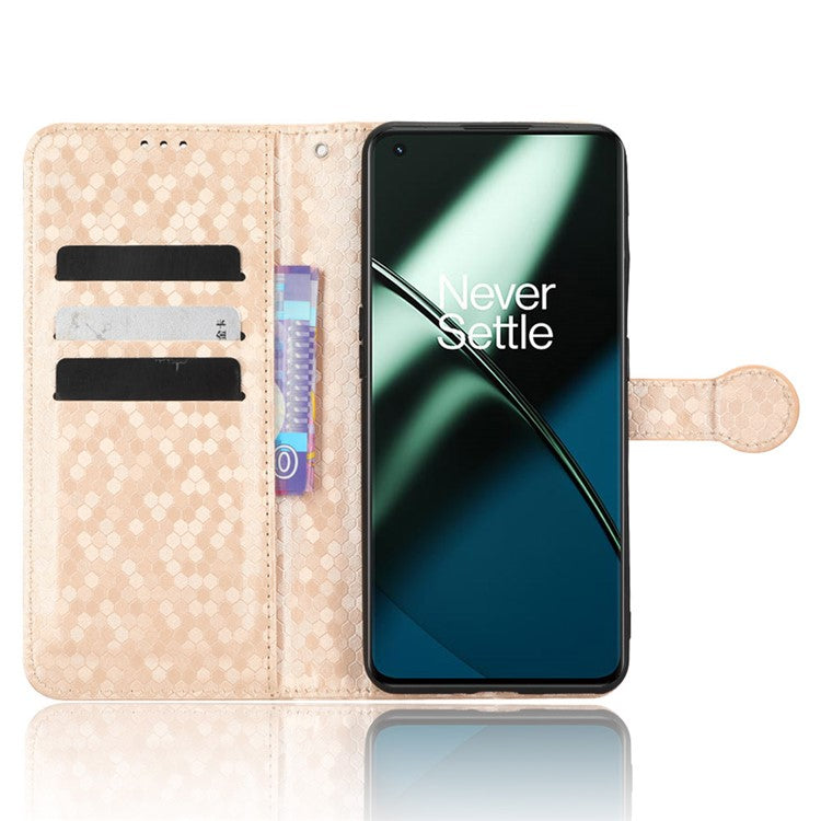 Phone Shell Case for OnePlus 11 5G, Imprinted Dot Pattern Wallet Stand PU Leather Shockproof Cover - Rose Gold