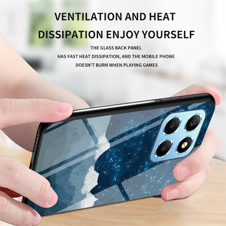 For Honor X8 5G Air-bag Anti-fall Phone Case Starry Sky Pattern Tempered Glass+PC+TPU Back Cover - Cosmic Starry Sky