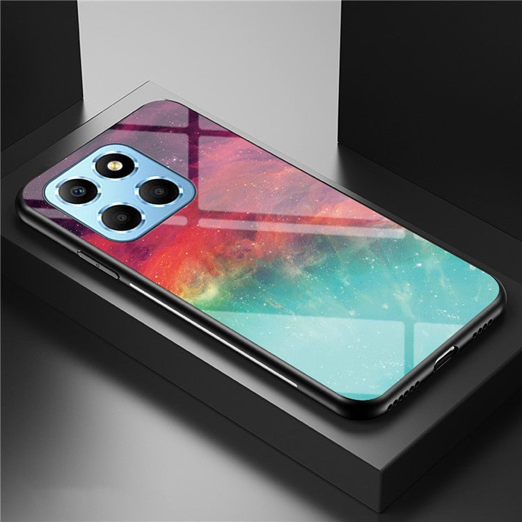 For Honor X8 5G Air-bag Anti-fall Phone Case Starry Sky Pattern Tempered Glass+PC+TPU Back Cover - Color Starry Sky