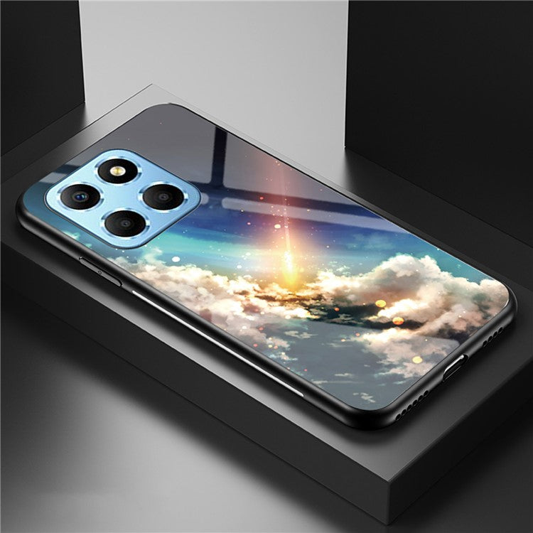 For Honor X8 5G Air-bag Anti-fall Phone Case Starry Sky Pattern Tempered Glass+PC+TPU Back Cover - Bright Starry Sky