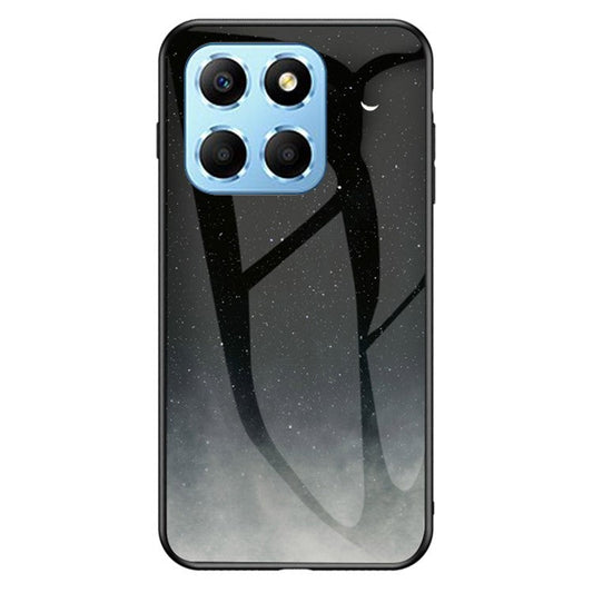For Honor X8 5G Air-bag Anti-fall Phone Case Starry Sky Pattern Tempered Glass+PC+TPU Back Cover - Starry Crescent Moon
