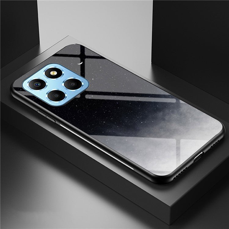 For Honor X8 5G Air-bag Anti-fall Phone Case Starry Sky Pattern Tempered Glass+PC+TPU Back Cover - Starry Crescent Moon