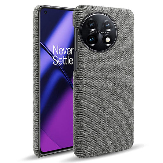 For OnePlus 11 5G Non-slip Slim Cell Phone Case Solid Color Hard PC+Cloth Shockproof Phone Cover - Grey