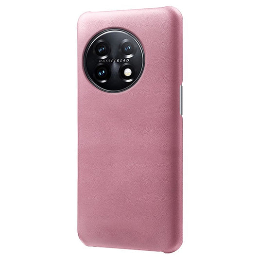 Anti-scratch Phone Cover for OnePlus 11 5G, PU Leather Coated PC Calf Textured Shockproof Mobile Phone Case - Rose Gold
