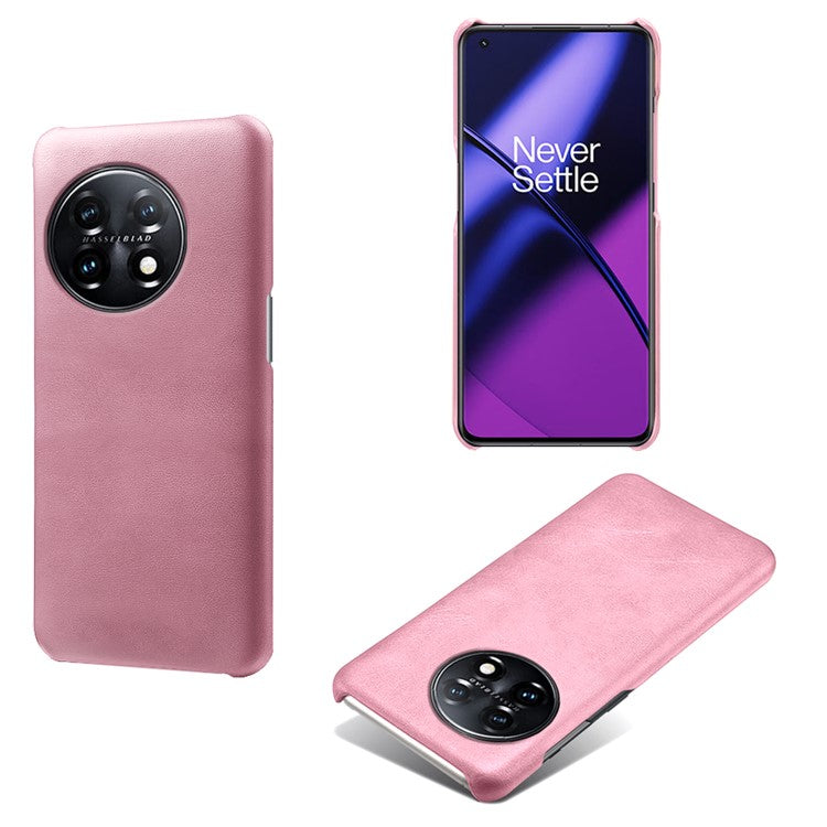 Anti-scratch Phone Cover for OnePlus 11 5G, PU Leather Coated PC Calf Textured Shockproof Mobile Phone Case - Rose Gold