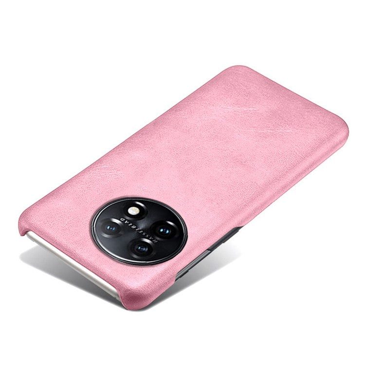Anti-scratch Phone Cover for OnePlus 11 5G, PU Leather Coated PC Calf Textured Shockproof Mobile Phone Case - Rose Gold