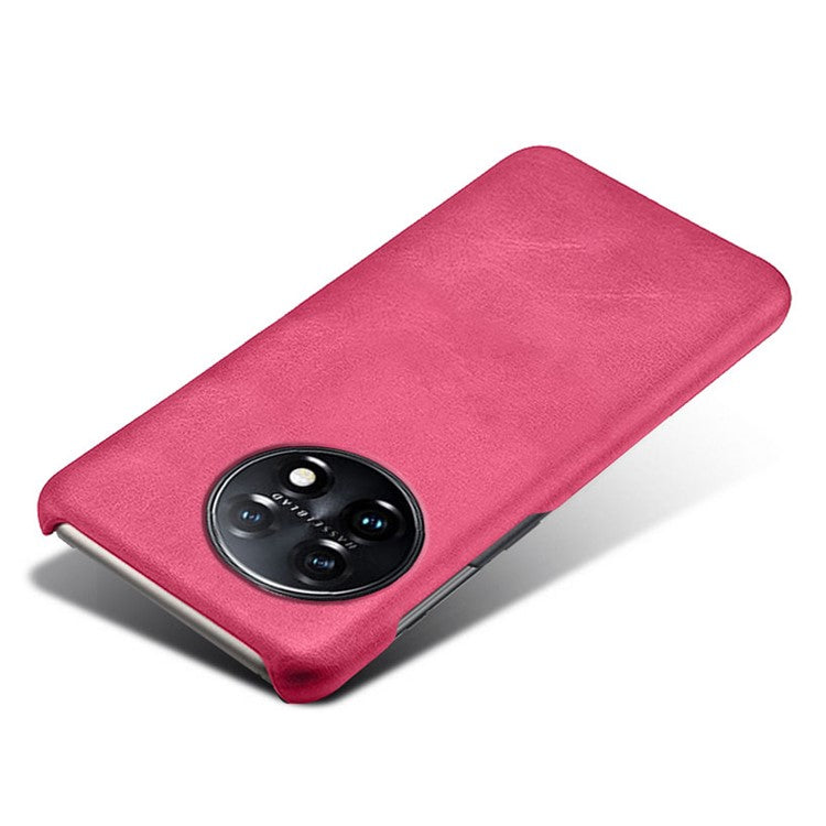 Anti-scratch Phone Cover for OnePlus 11 5G, PU Leather Coated PC Calf Textured Shockproof Mobile Phone Case - Rose