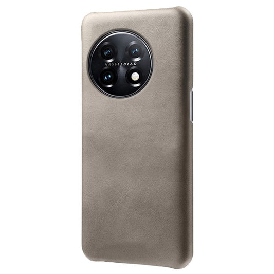 Anti-scratch Phone Cover for OnePlus 11 5G, PU Leather Coated PC Calf Textured Shockproof Mobile Phone Case - Grey