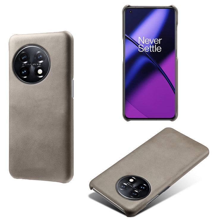 Anti-scratch Phone Cover for OnePlus 11 5G, PU Leather Coated PC Calf Textured Shockproof Mobile Phone Case - Grey