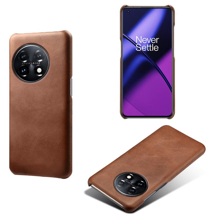 Anti-scratch Phone Cover for OnePlus 11 5G, PU Leather Coated PC Calf Textured Shockproof Mobile Phone Case - Brown