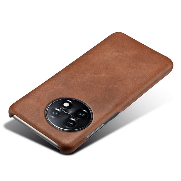 Anti-scratch Phone Cover for OnePlus 11 5G, PU Leather Coated PC Calf Textured Shockproof Mobile Phone Case - Brown