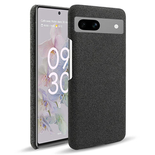 For Google Pixel 7a Non-slip Slim Smartphone Case Solid Color Anti-scratch Hard PC+Cloth Phone Cover - Black
