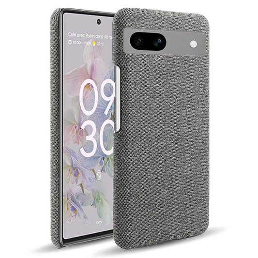 For Google Pixel 7a Non-slip Slim Smartphone Case Solid Color Anti-scratch Hard PC+Cloth Phone Cover - Grey