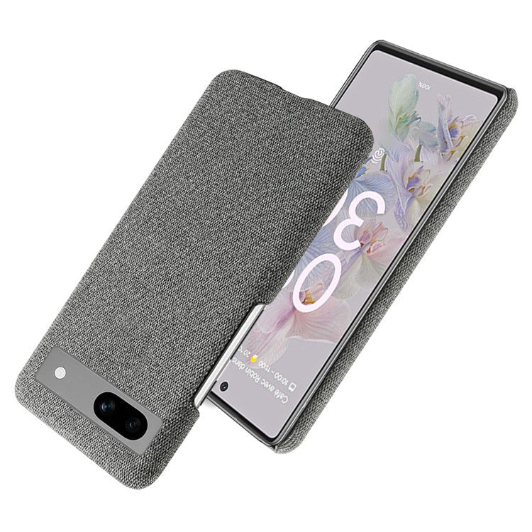 For Google Pixel 7a Non-slip Slim Smartphone Case Solid Color Anti-scratch Hard PC+Cloth Phone Cover - Grey