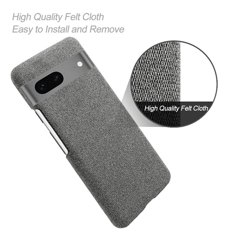 For Google Pixel 7a Non-slip Slim Smartphone Case Solid Color Anti-scratch Hard PC+Cloth Phone Cover - Grey