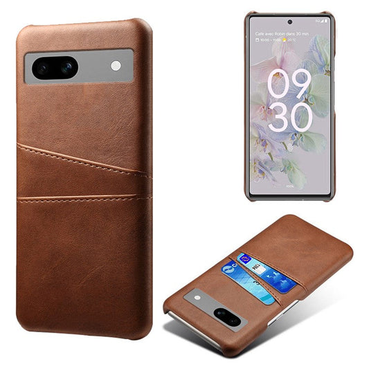For Google Pixel 7a Mobile Phone Cover Card Holder Plastic + PU Leather Anti-fall Phone Case - Brown