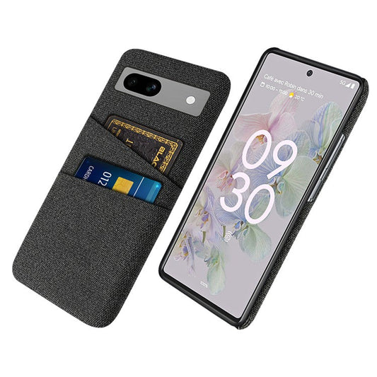 Cloth Texture Phone Back Cover For Google Pixel 7a, Anti-fall Slim Protective Phone Case Card Holder - Black