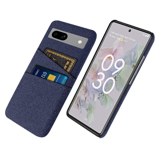 Cloth Texture Phone Back Cover For Google Pixel 7a, Anti-fall Slim Protective Phone Case Card Holder - Blue