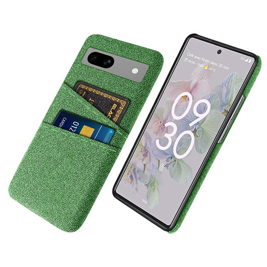 Cloth Texture Phone Back Cover For Google Pixel 7a, Anti-fall Slim Protective Phone Case Card Holder - Green