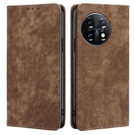 Protective Phone Cover For OnePlus 11 5G, Magnetic RFID Blocking Flip Leather Phone Case with Wallet Foldable Stand- Brown