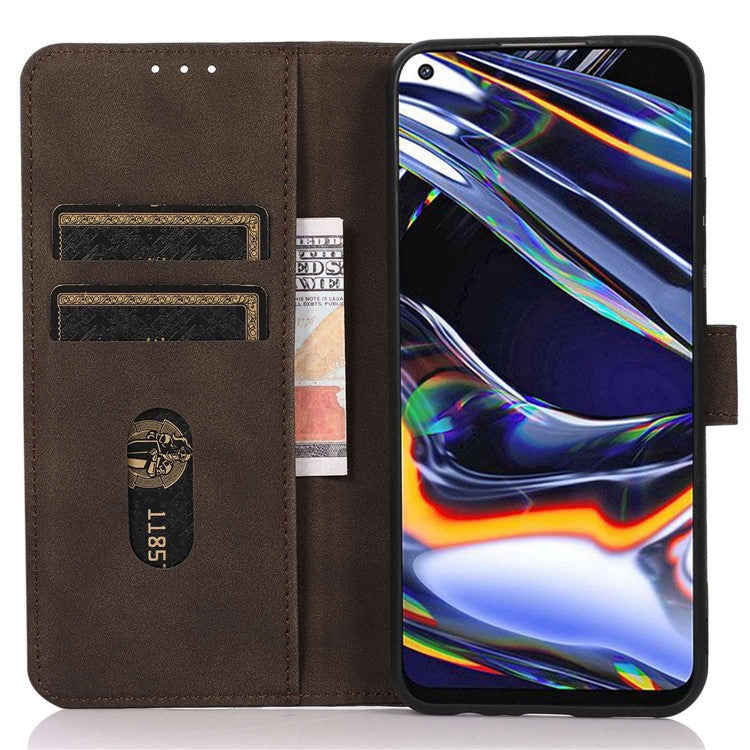 KHAZNEH PU Leather Phone Case for OnePlus 11 5G Textured Magnetic Clasp Stand Wallet Cover - Brown