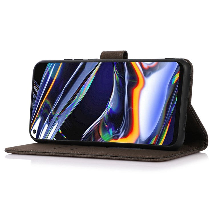 KHAZNEH PU Leather Phone Case for OnePlus 11 5G Textured Magnetic Clasp Stand Wallet Cover - Brown