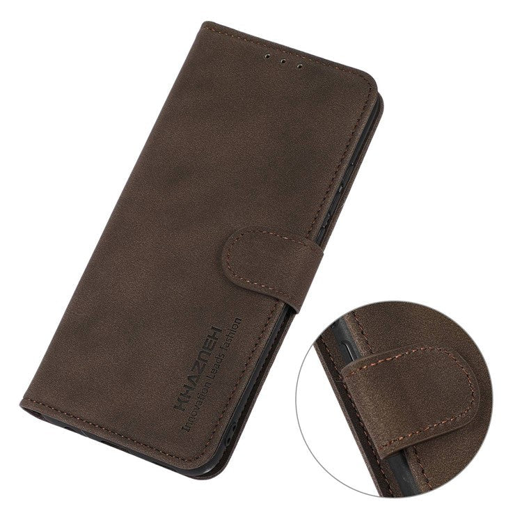 KHAZNEH PU Leather Phone Case for OnePlus 11 5G Textured Magnetic Clasp Stand Wallet Cover - Brown