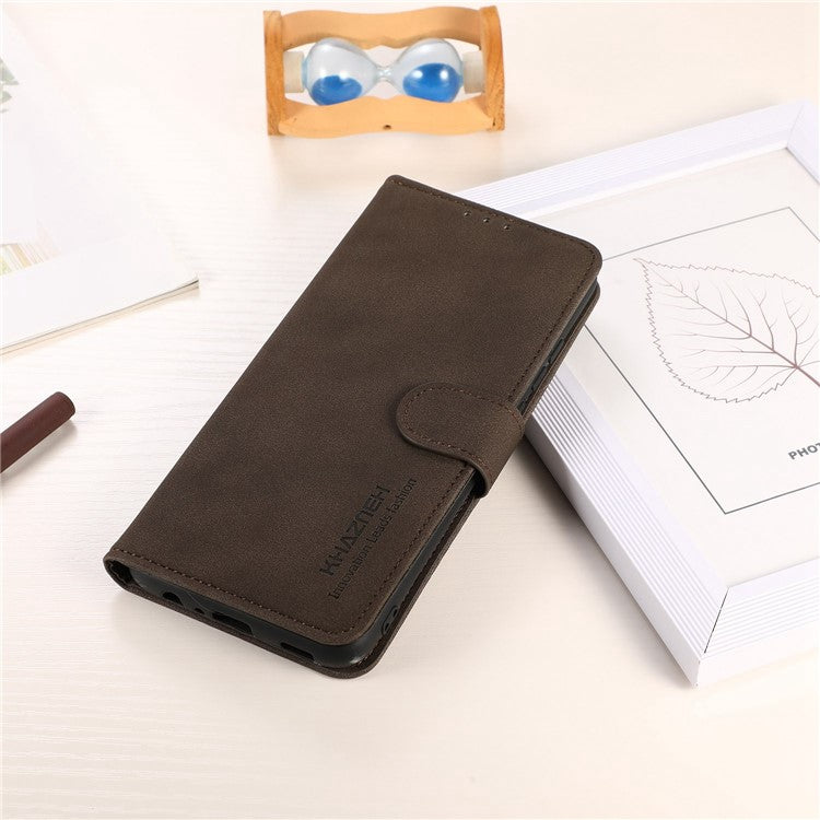 KHAZNEH PU Leather Phone Case for OnePlus 11 5G Textured Magnetic Clasp Stand Wallet Cover - Brown