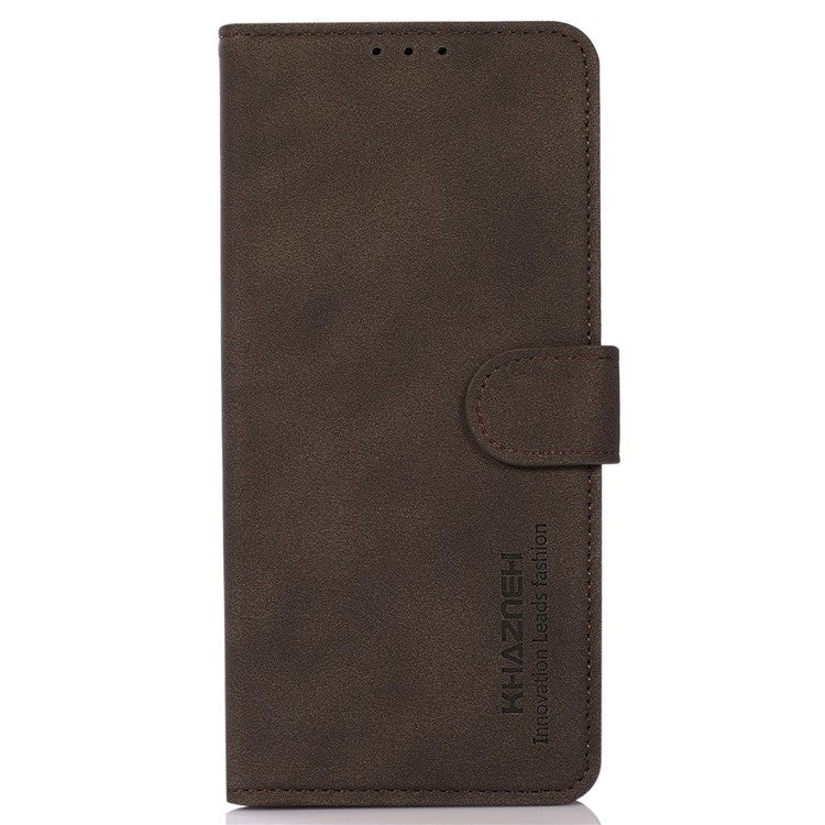 KHAZNEH PU Leather Phone Case for OnePlus 11 5G Textured Magnetic Clasp Stand Wallet Cover - Brown