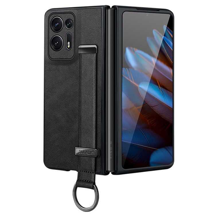 SULADA Fashion Series For Oppo Find N2 5G Crazy Horse Texture Phone Case Leather Coated PC + TPU Anti-drop Cover with Wristband Kickstand - Black
