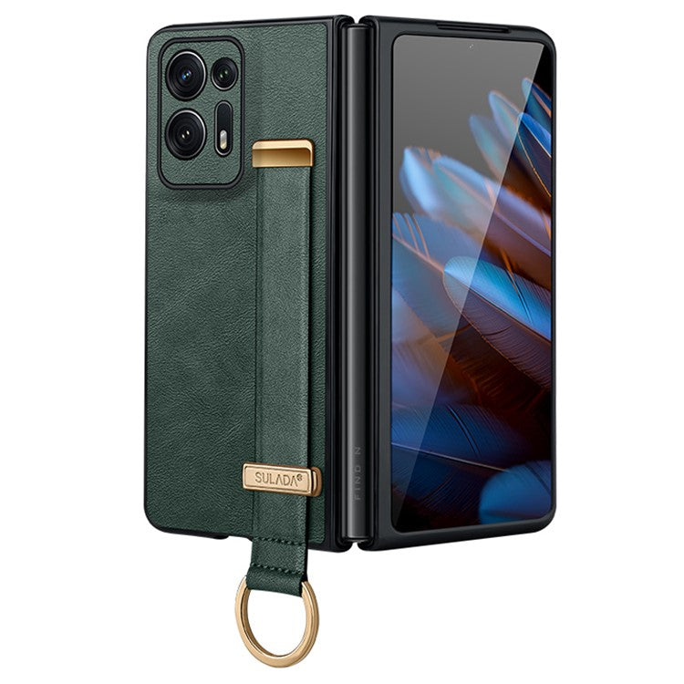 SULADA Fashion Series For Oppo Find N2 5G Crazy Horse Texture Phone Case Leather Coated PC + TPU Anti-drop Cover with Wristband Kickstand - Green