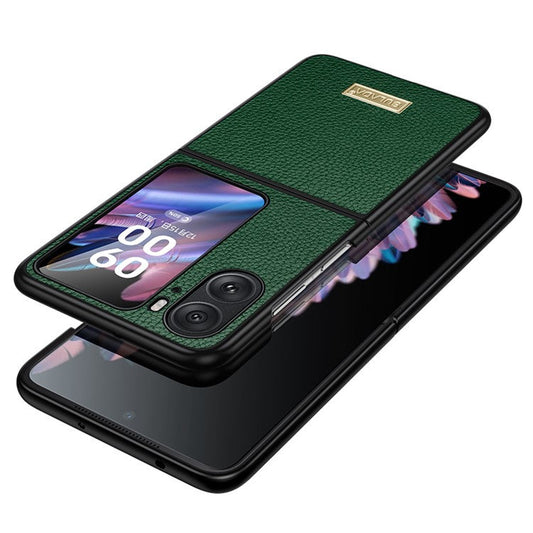 SULADA for Oppo Find N2 Flip 5G Ultra-thin Electroplating Cover Litchi Texture PU Leather Coated PC + TPU Phone Case - Green