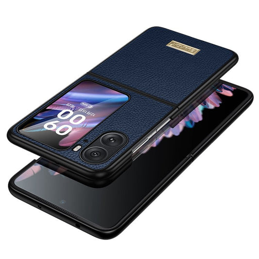 SULADA for Oppo Find N2 Flip 5G Ultra-thin Electroplating Cover Litchi Texture PU Leather Coated PC + TPU Phone Case - Sapphire