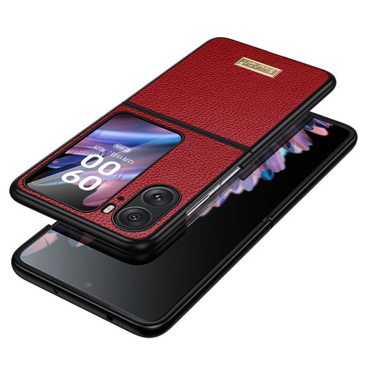 SULADA for Oppo Find N2 Flip 5G Ultra-thin Electroplating Cover Litchi Texture PU Leather Coated PC + TPU Phone Case - Red