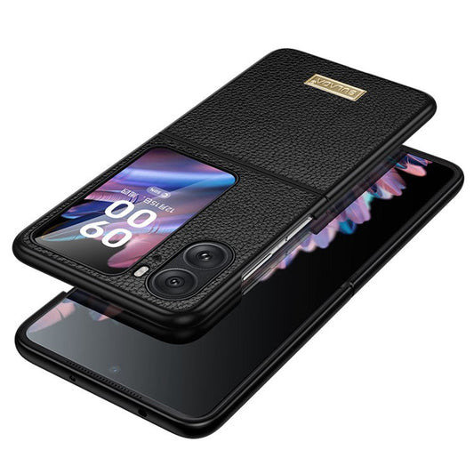 SULADA for Oppo Find N2 Flip 5G Ultra-thin Electroplating Cover Litchi Texture PU Leather Coated PC + TPU Phone Case - Black