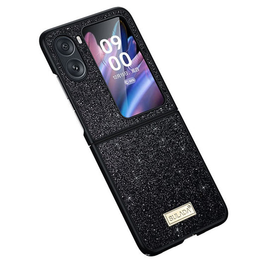 SULADA For Oppo Find N2 Flip 5G PU Leather Coated PC + TPU Anti-drop Phone Case Glitter Sequins Anti-scratch Cover - Black