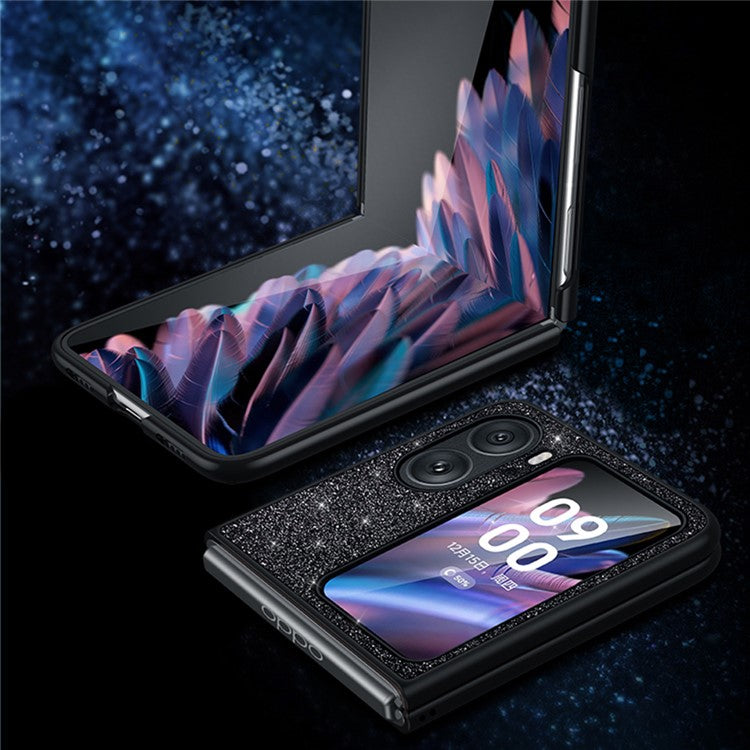 SULADA For Oppo Find N2 Flip 5G PU Leather Coated PC + TPU Anti-drop Phone Case Glitter Sequins Anti-scratch Cover - Black