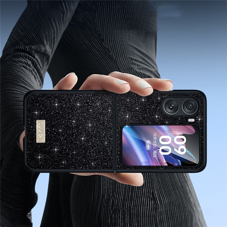 SULADA For Oppo Find N2 Flip 5G PU Leather Coated PC + TPU Anti-drop Phone Case Glitter Sequins Anti-scratch Cover - Black