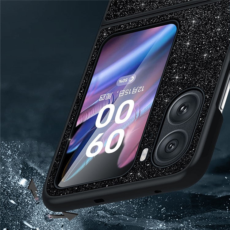 SULADA For Oppo Find N2 Flip 5G PU Leather Coated PC + TPU Anti-drop Phone Case Glitter Sequins Anti-scratch Cover - Black