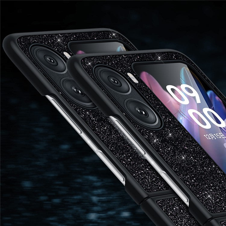 SULADA For Oppo Find N2 Flip 5G PU Leather Coated PC + TPU Anti-drop Phone Case Glitter Sequins Anti-scratch Cover - Black