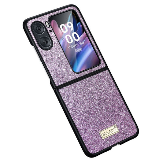 SULADA For Oppo Find N2 Flip 5G PU Leather Coated PC + TPU Anti-drop Phone Case Glitter Sequins Anti-scratch Cover - Purple
