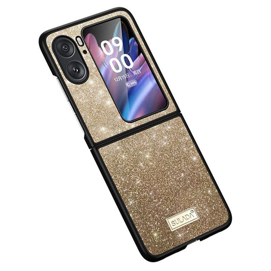SULADA For Oppo Find N2 Flip 5G PU Leather Coated PC + TPU Anti-drop Phone Case Glitter Sequins Anti-scratch Cover - Gold