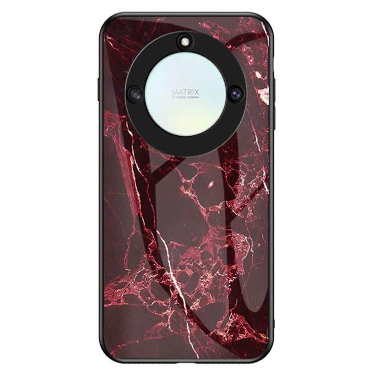 Tempered Glass+PC +TPU Phone Case for Honor X40 5G , Marble Pattern Printing Phone Cover - Blood Red Marble